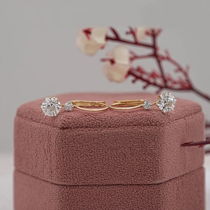 Old European Round Lab Diamond Drop Earrings