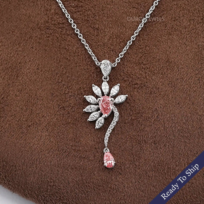 Pink Pear Lab Diamond Flower Shape Pendant