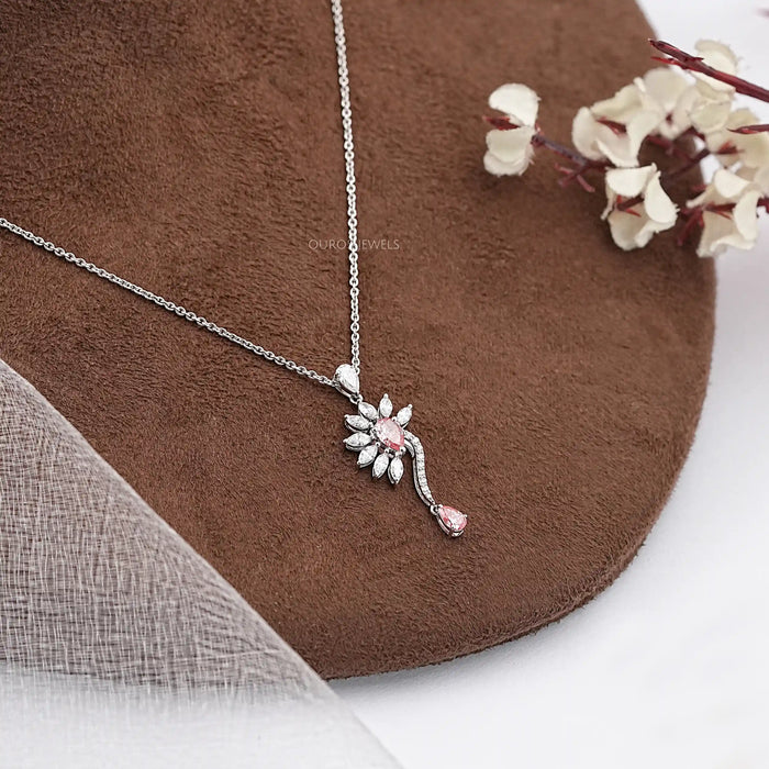Pink Pear Lab Diamond Flower Shape Pendant