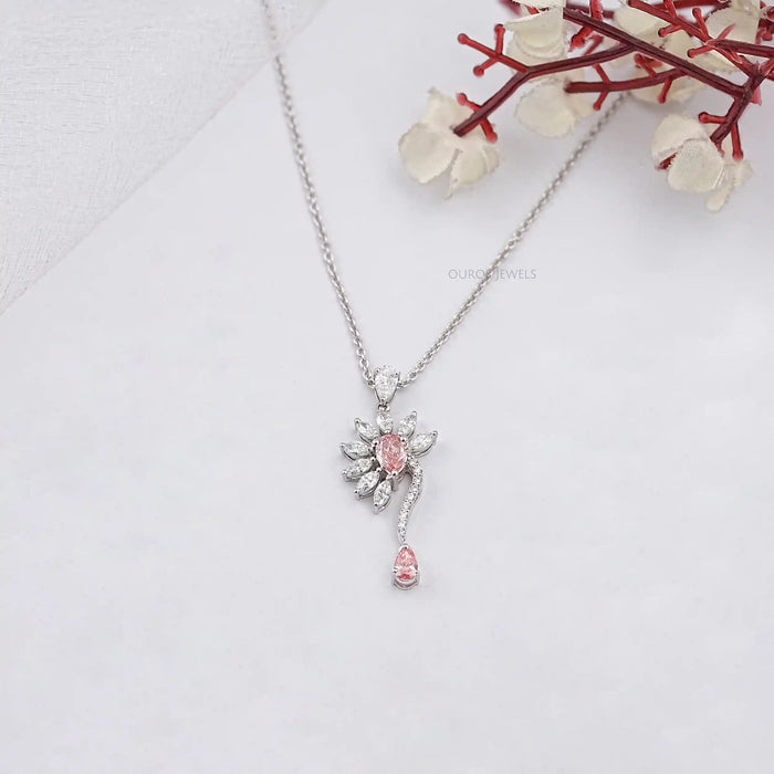 Pink Pear Lab Diamond Flower Shape Pendant