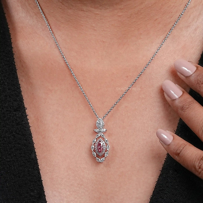 Pink Marquise Lab Diamond Double Halo Pendant