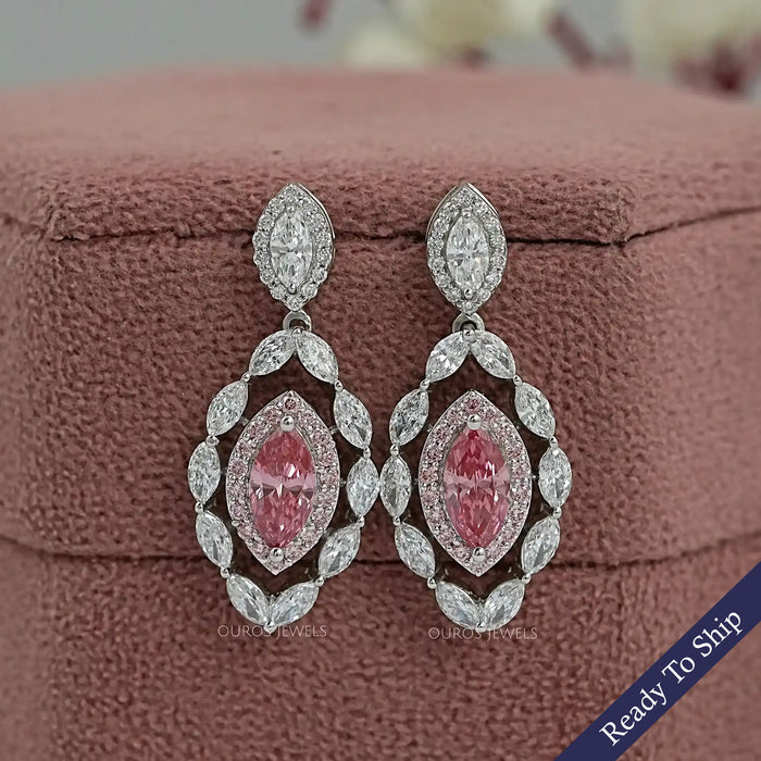 Pink Marquise Lab Diamond Double Halo Earrings