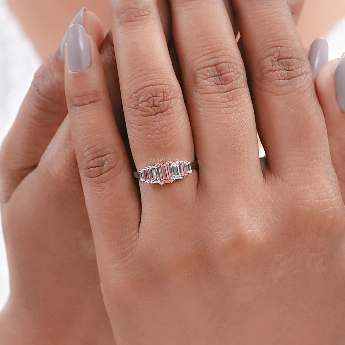 Fancy Pink Baguette Cut Lab Diamond Seven Stone Ring