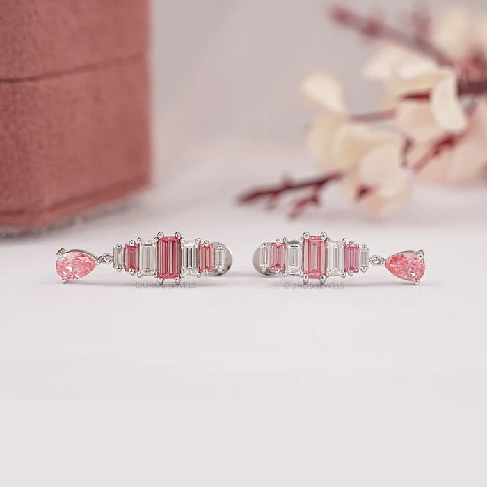 Alternative Pink Baguette Diamond Drop Earrings
