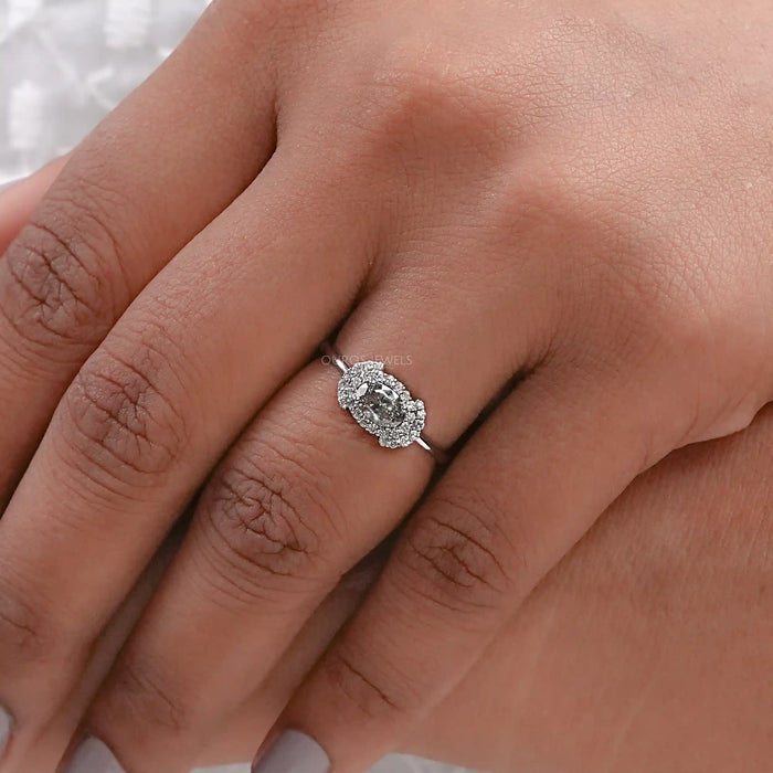 Fancy Olive Oval Cut Lab Diamond Halo Engagement Ring