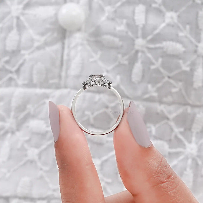 Fancy Olive Oval Cut Lab Diamond Halo Engagement Ring