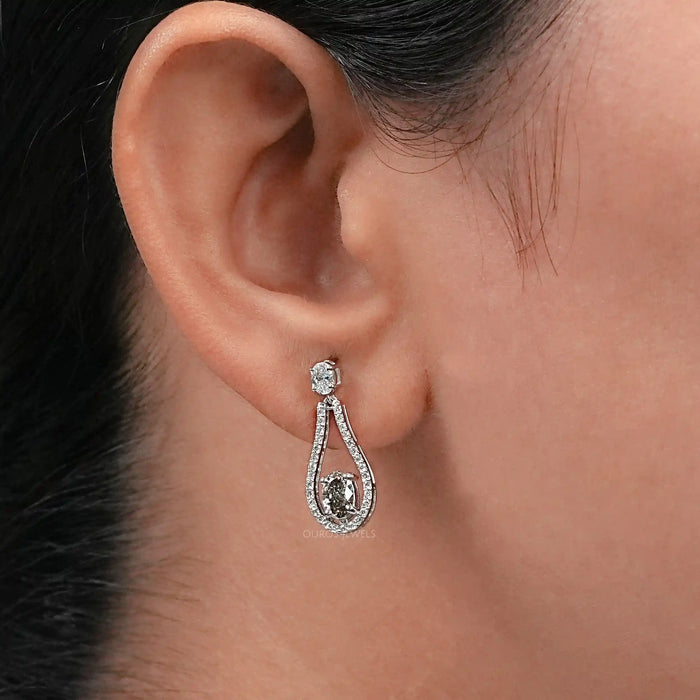 Olive Oval Diamond Layered Teardrop Dangle Earrings