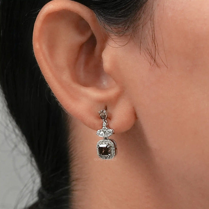 Chocalate Asscher Lab Diamond Drop Earrings