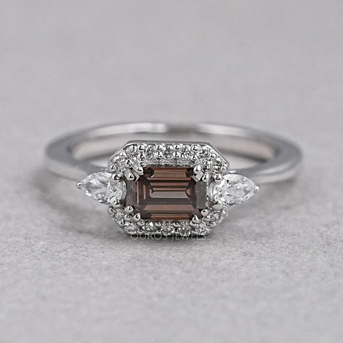 Chocolate  Emerald  Shape Three  Stone  Engagement Ring