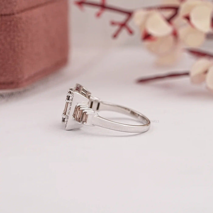 Fancy Brown Baguette Cut Lab Diamond Cluster Set Halo Ring
