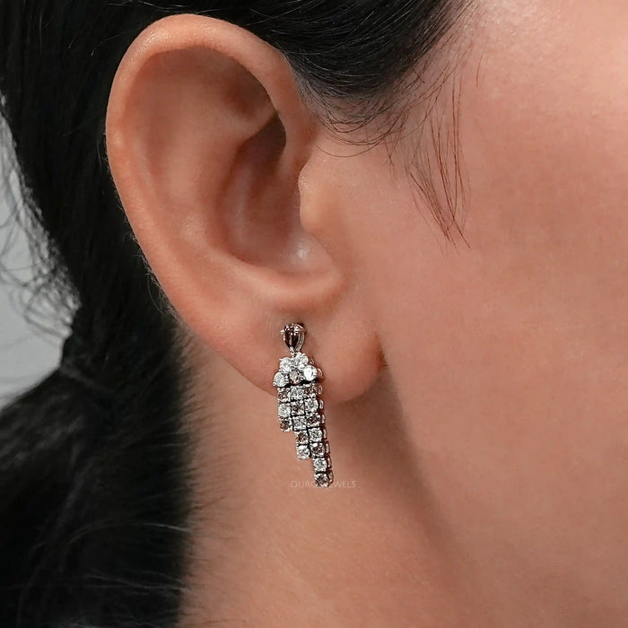 Brown Pear And Round Diamond Dangle Earrings