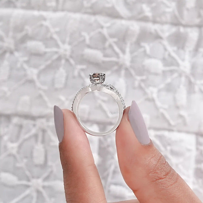 Brown Asscher Cut Lab Diamond Split Shank Accent Ring