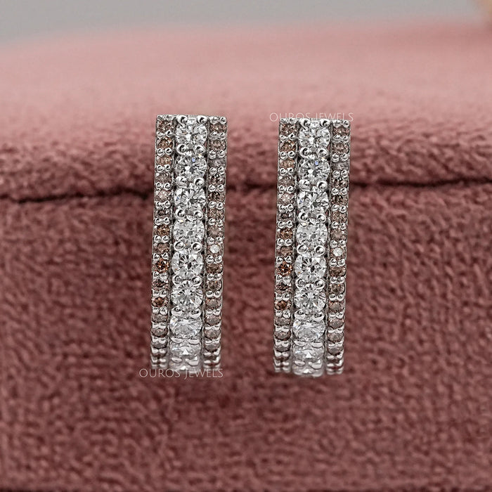 Fancy Round Brown Diamond Bar Earrings