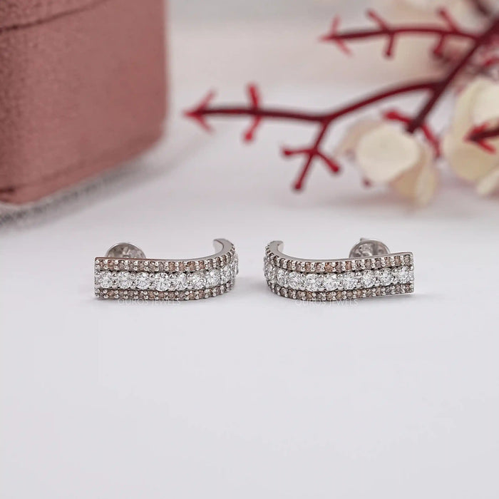 Brown Round Lab Diamond Bar Earrings