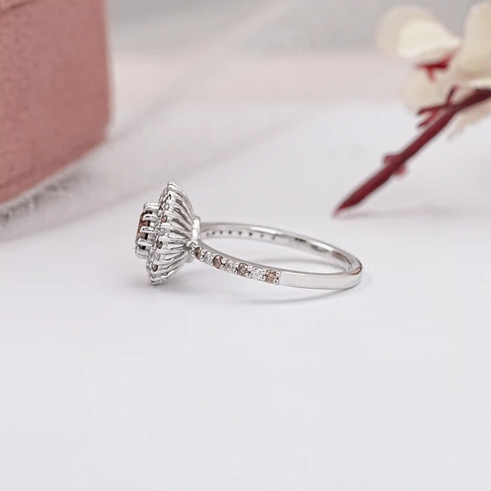 Fancy Round Brown Diamond Double Halo Accent Set Ring