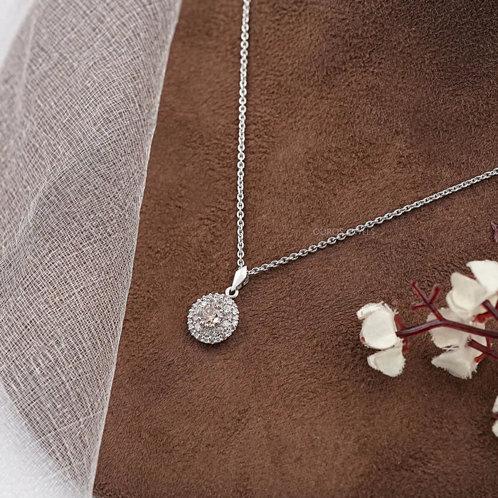 Brown Round Diamond Double Halo Pendant