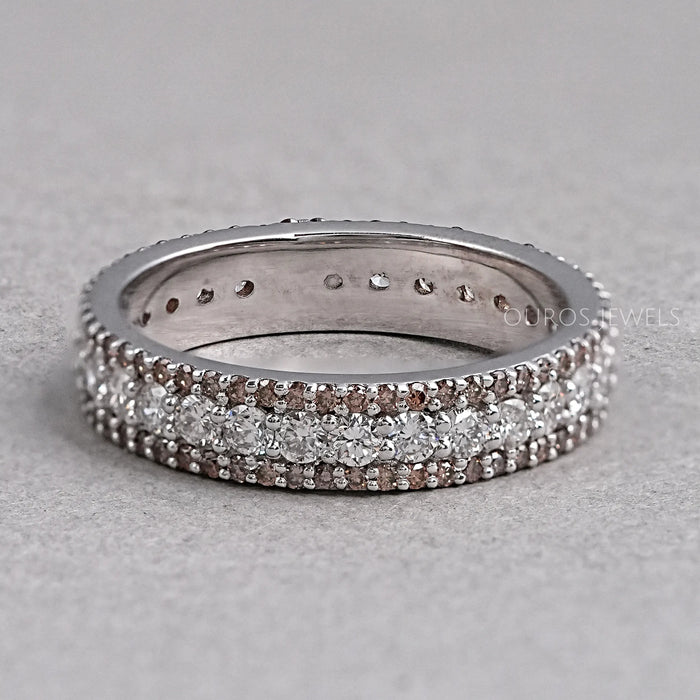 Round Brown Diamond Three Row Eternity Wedding Band