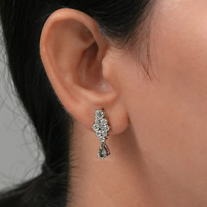 Olive Pear Diamond Cluster Drop Dangle Earrings