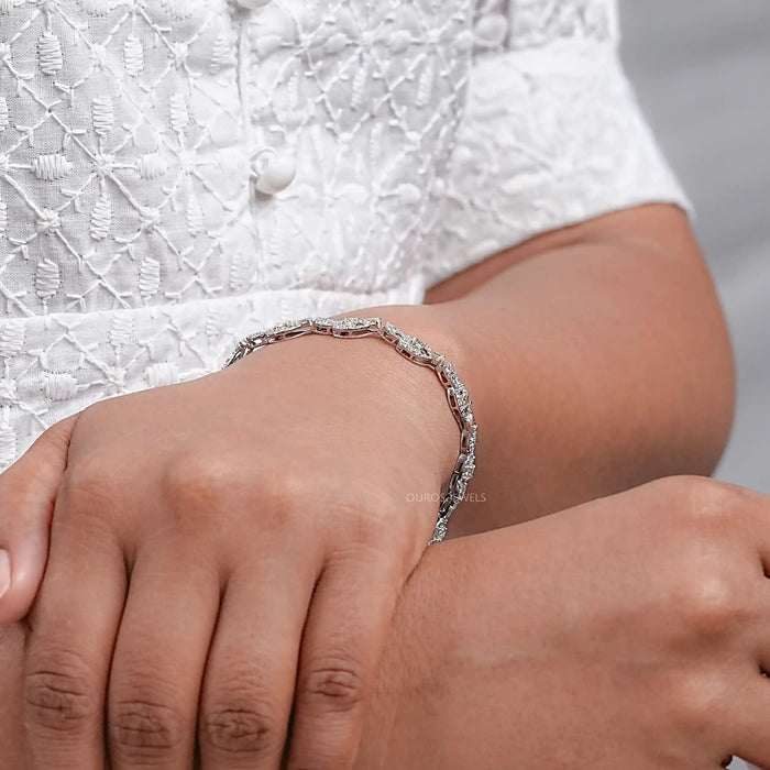 Yellow Cushion Lab Diamond Halo Link Tennis Bracelet