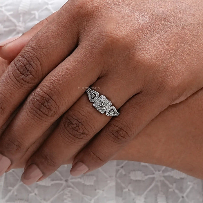 Olive Princess Cut Lab Diamond Three Stone Halo Ring