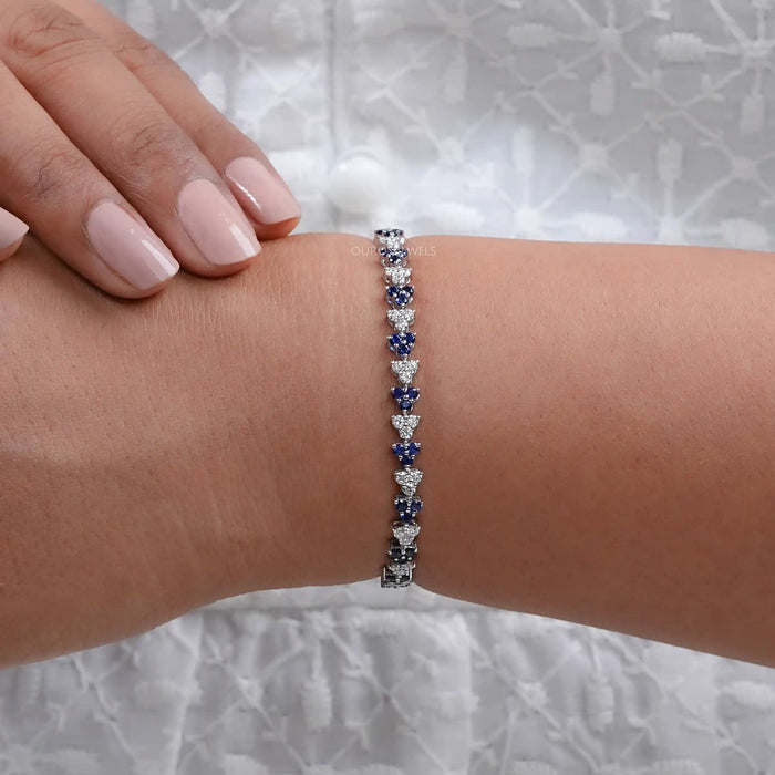 Sapphire Round Cut Three Stone Link Bracelet