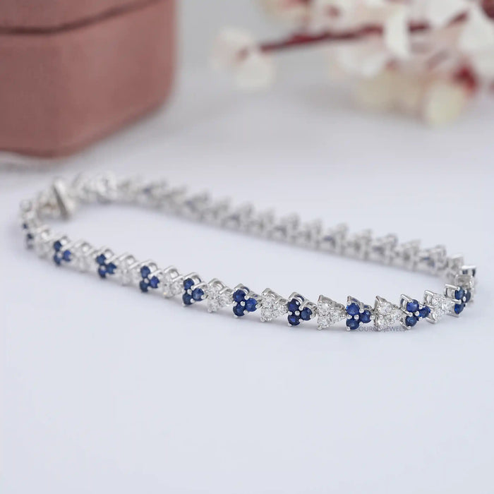 Sapphire Round Cut Three Stone Link Bracelet
