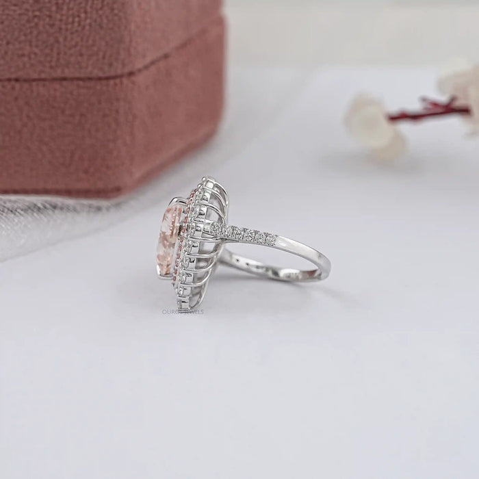 Pink Herat Cut Lab Diamond Double Halo Engagement Ring