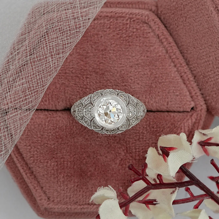 Old European Round Diamond Milgrain Wedding Ring