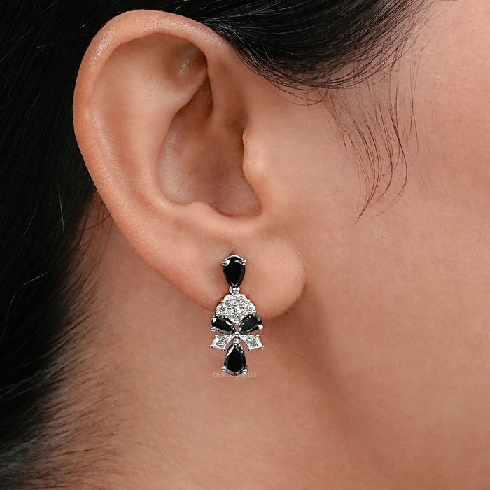 Black Pear Diamond Cluster Drop Earrings