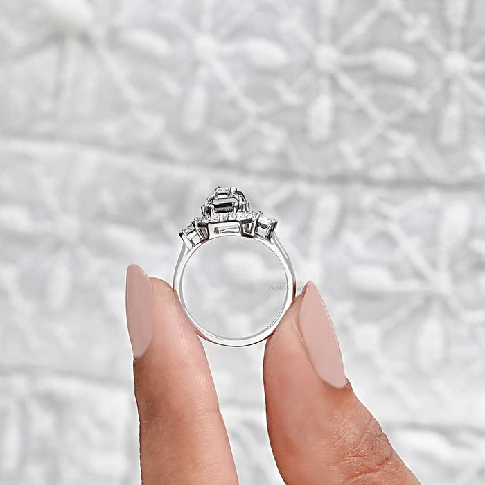 Black Emerald Diamond Three Stone Engagement Ring