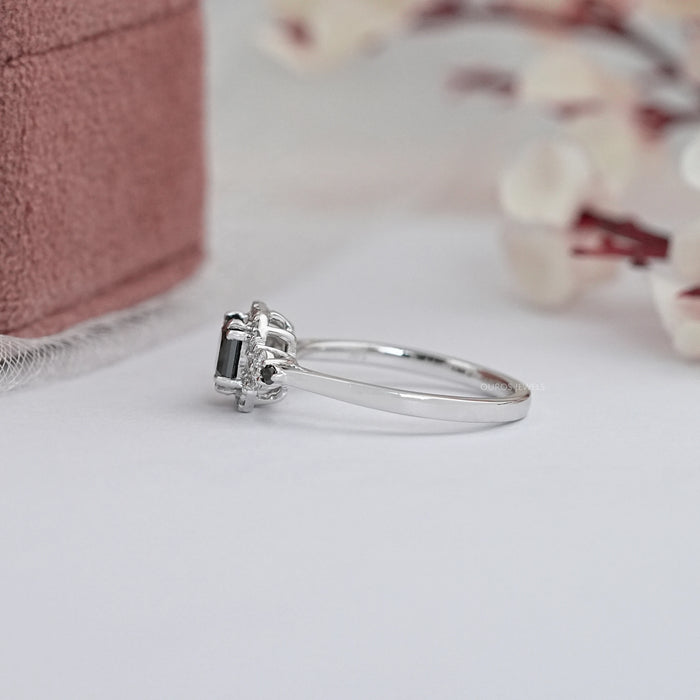 Black Asscher Diamond Halo Engagement Ring