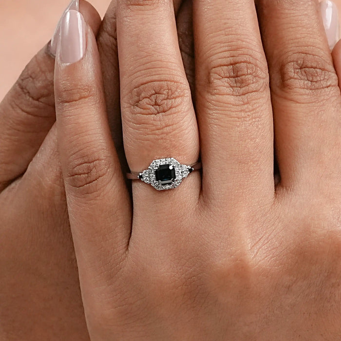 Black Asscher Diamond Halo Engagement Ring