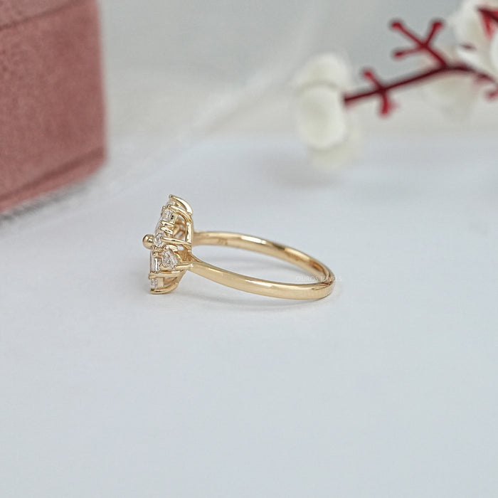 Kite Cut Lab Diamond Floral Engagement Ring