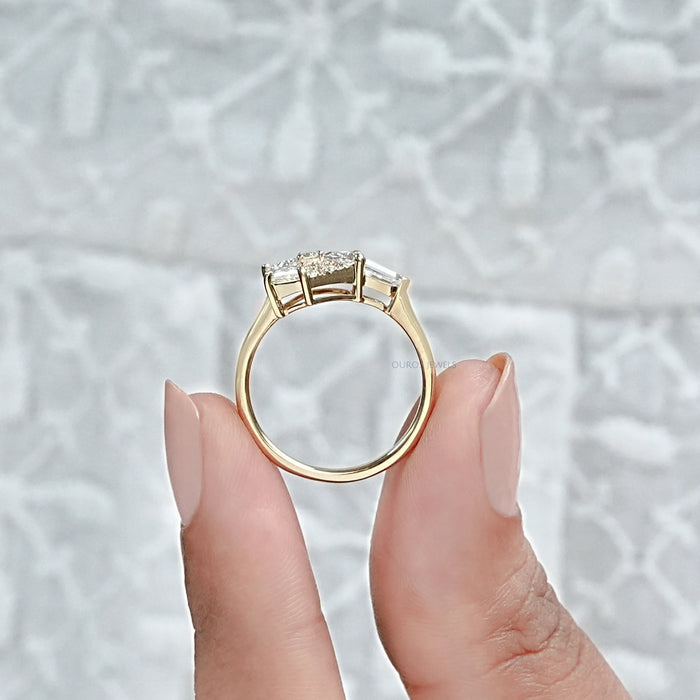 Step Cut Arrow And Round Diamond Anniversary Ring