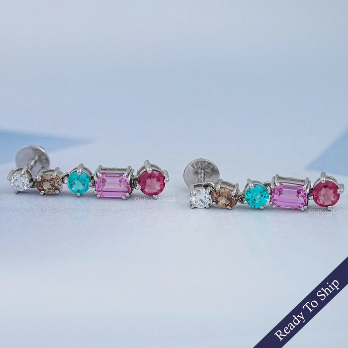 Multi Shape And Gemstone Dangle Drop Earrings