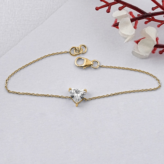 Heart Cut Lab Diamond Solitaire Chain Bracelet
