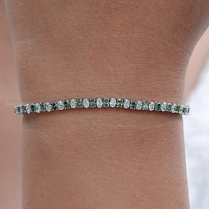 Green Oval Cut Lab Diamond Tennis Bracelet