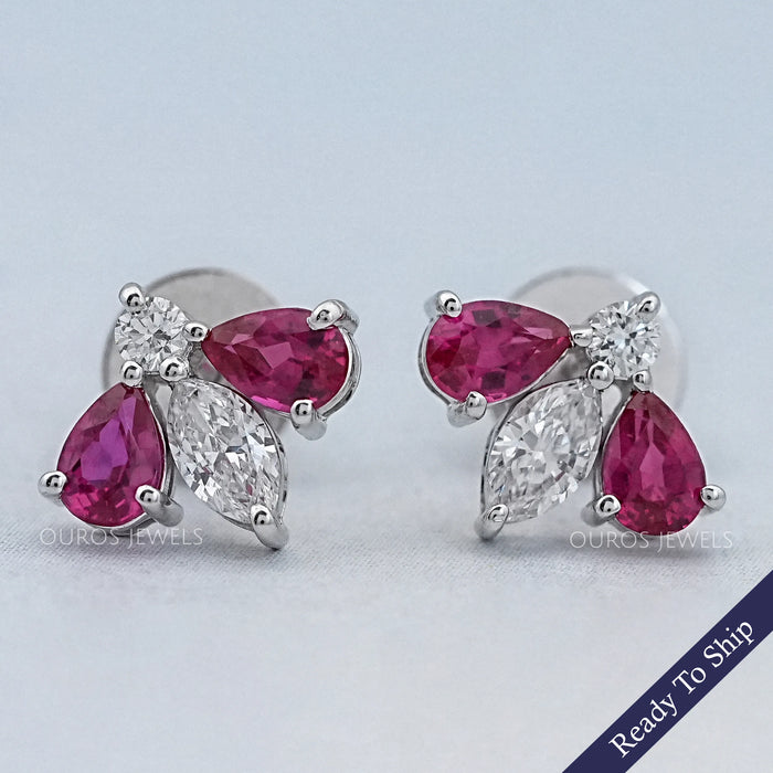 Ruby Pear And Marquise Lab Diamond Stud Earrings