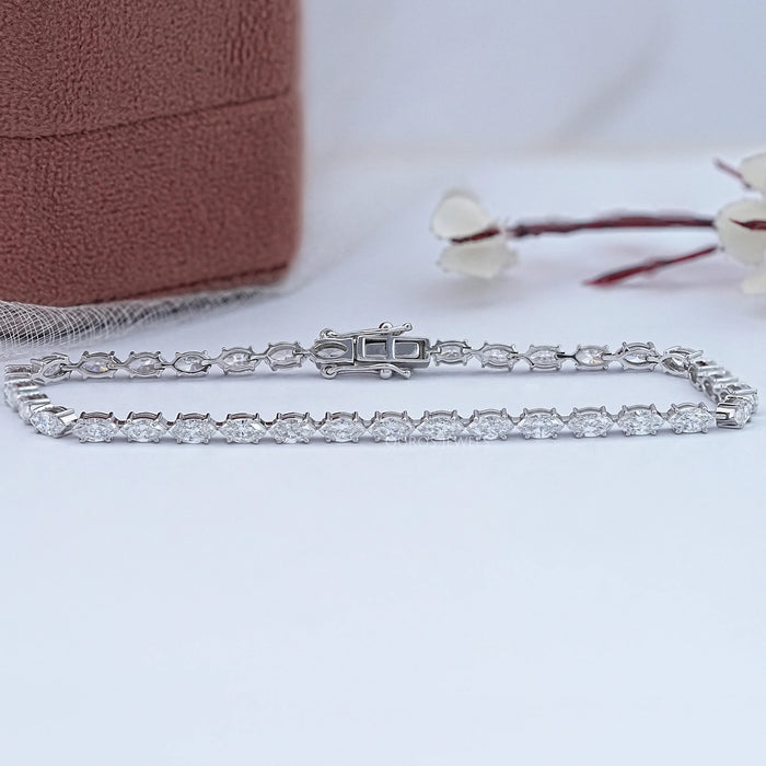 Marquise  Cut  Lab Diamond White Gold Tennis Bracelet