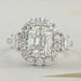 old mine cushion cut diamond halo engagement ring, top view