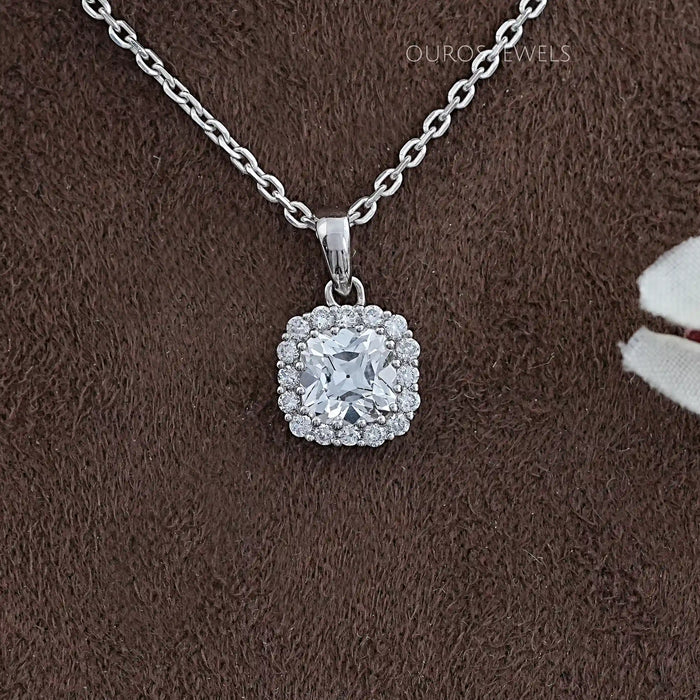 Old Mine Cushion Lab Diamond Halo Pendant