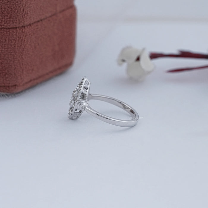 Old Mine Pear Cut  And Single Round Halo Engagement Ring