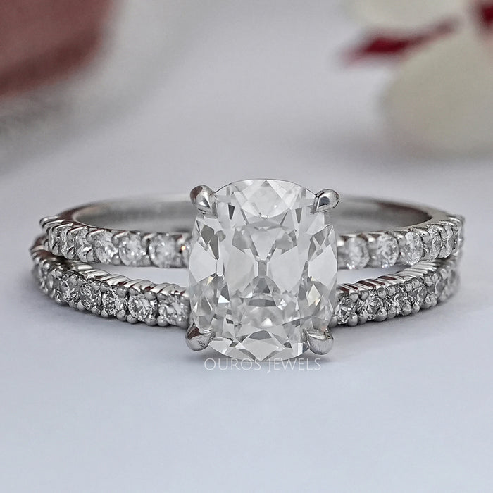 Old Mine Cushion Cut Solitaire Accent Bridal Ring Set