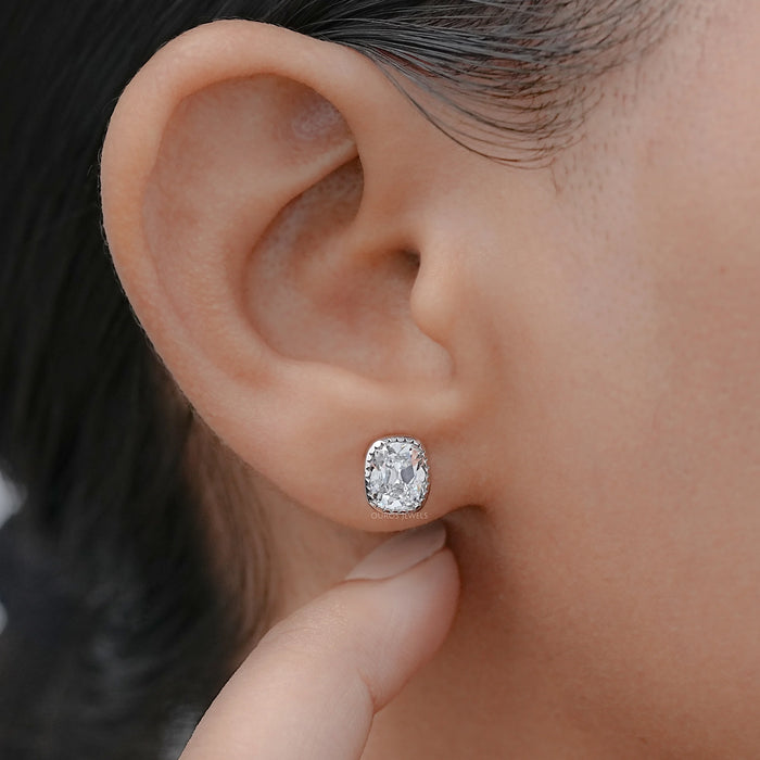 Old Mine Cushion Cut Lab Diamond Milgrain Earrings