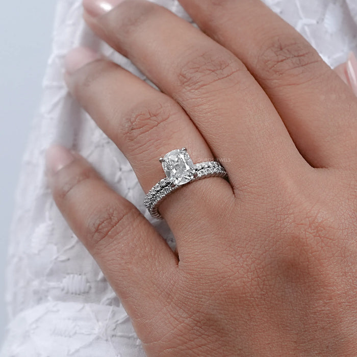 Old Mine Cushion Cut Solitaire Accent Bridal Ring Set