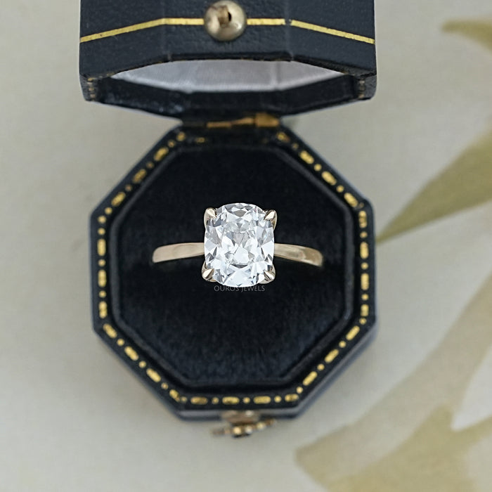 Old Mine Cushion Petal Solitaire Engagement Ring
