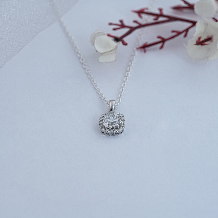 Old Mine Cushion Lab Diamond Halo Pendant