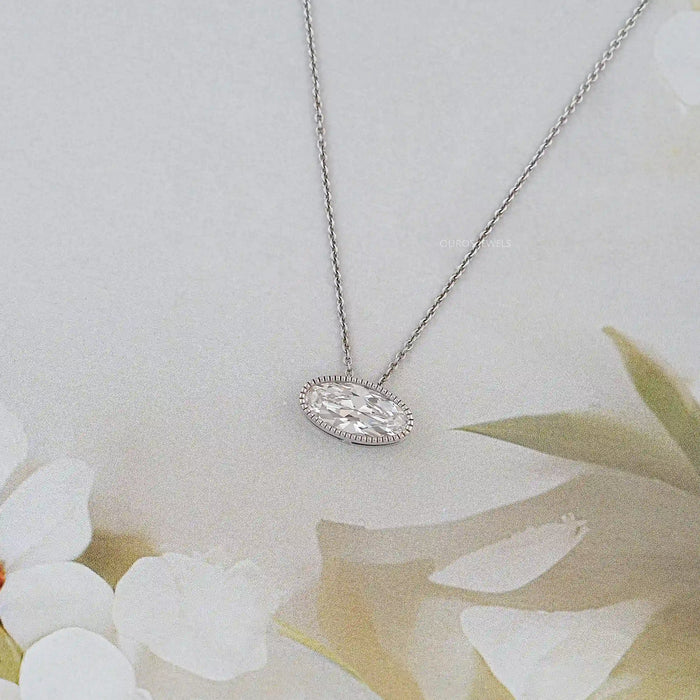 East West Old Mine Moval Lab Diamond Solitaire Pendant