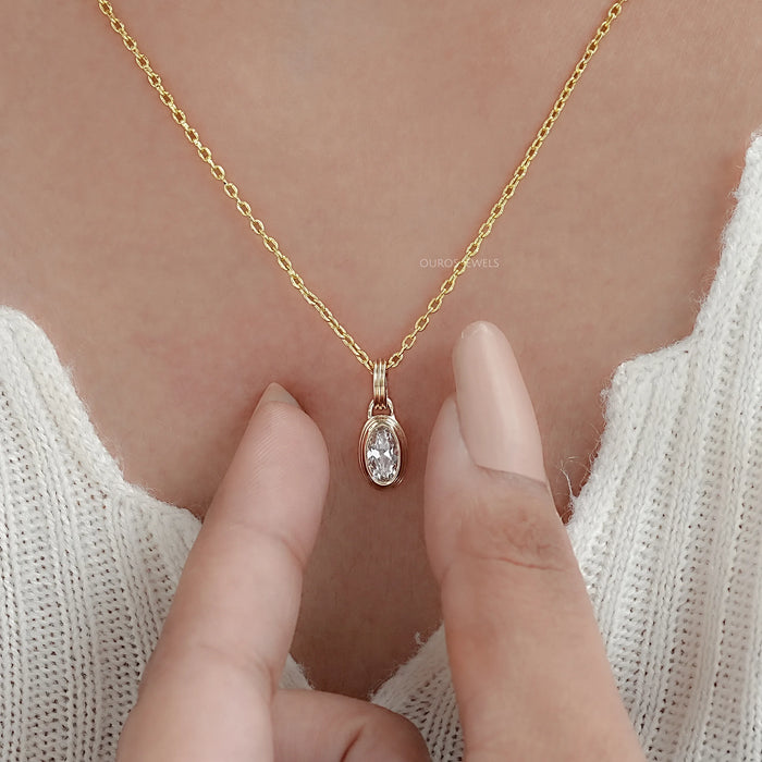 Old Mine Moval Lab Diamond Bezel Set Pendant