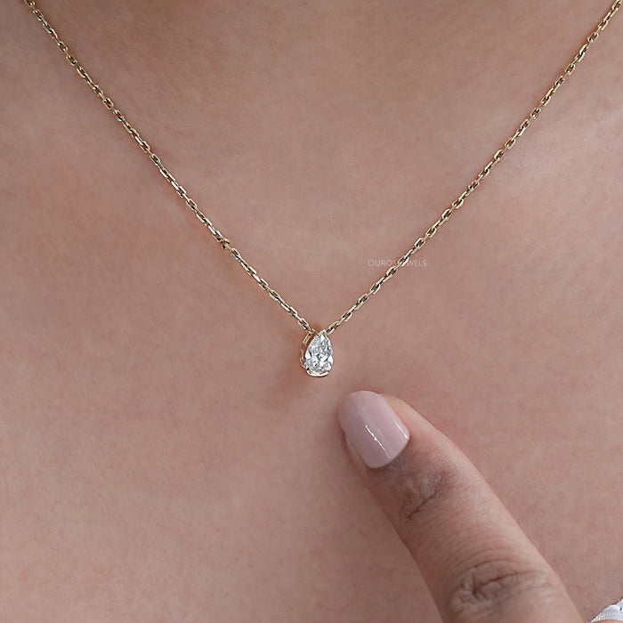 Old Mine Pear Diamond Half Bezel Solitaire Pendant